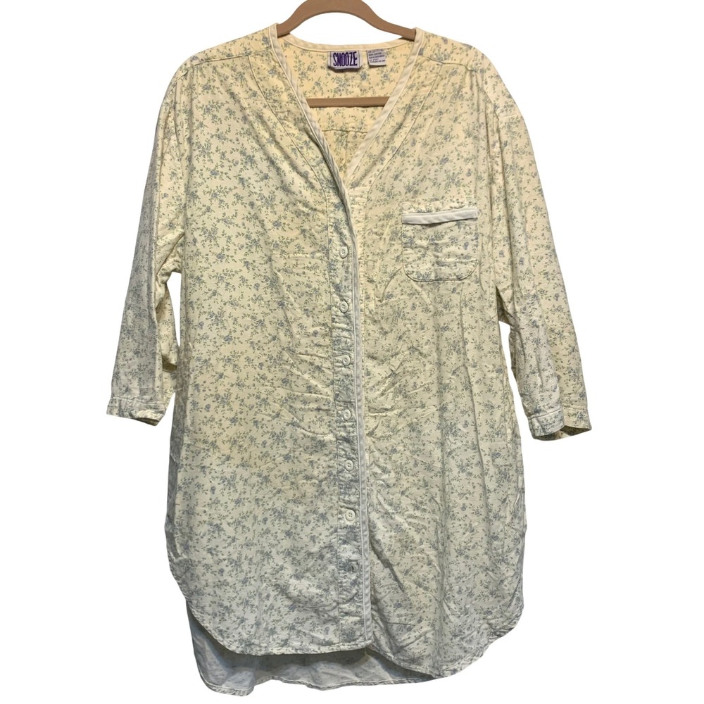 Snooze Nightshirt OS Floral Cotton Button Front Sleep Shirt Vintage Loungewear